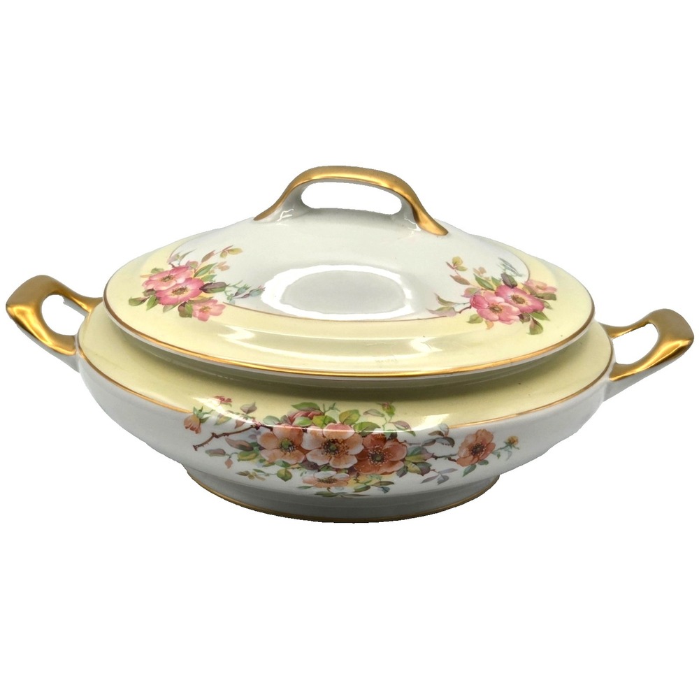 Jackson China Floral Covered Casserole Dish with Lid Gold Rim VINTAGE
